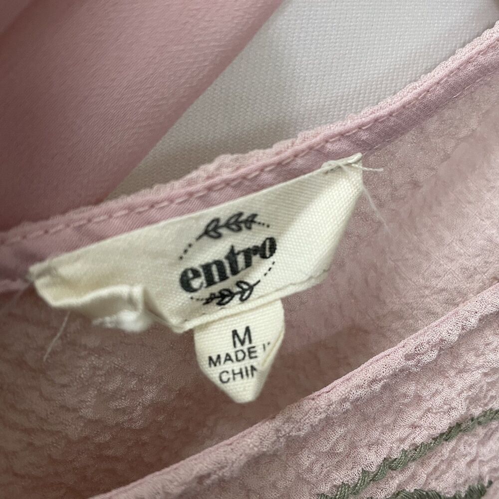 Entro Womens Swing Tank Top Sleeveless Embroidered Floral Pink Size M - Picture 3 of 7